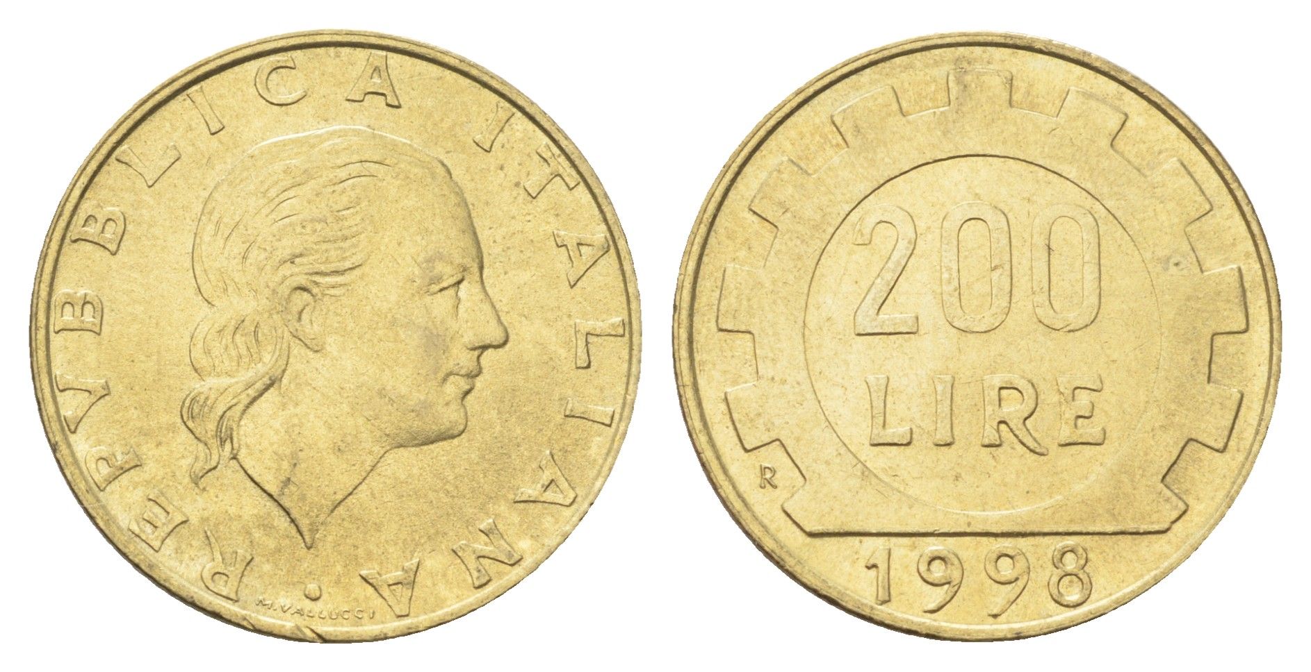 Италия 200 лир 1998 R, шестерня KM 105 алюминиевая бронза 4704-934