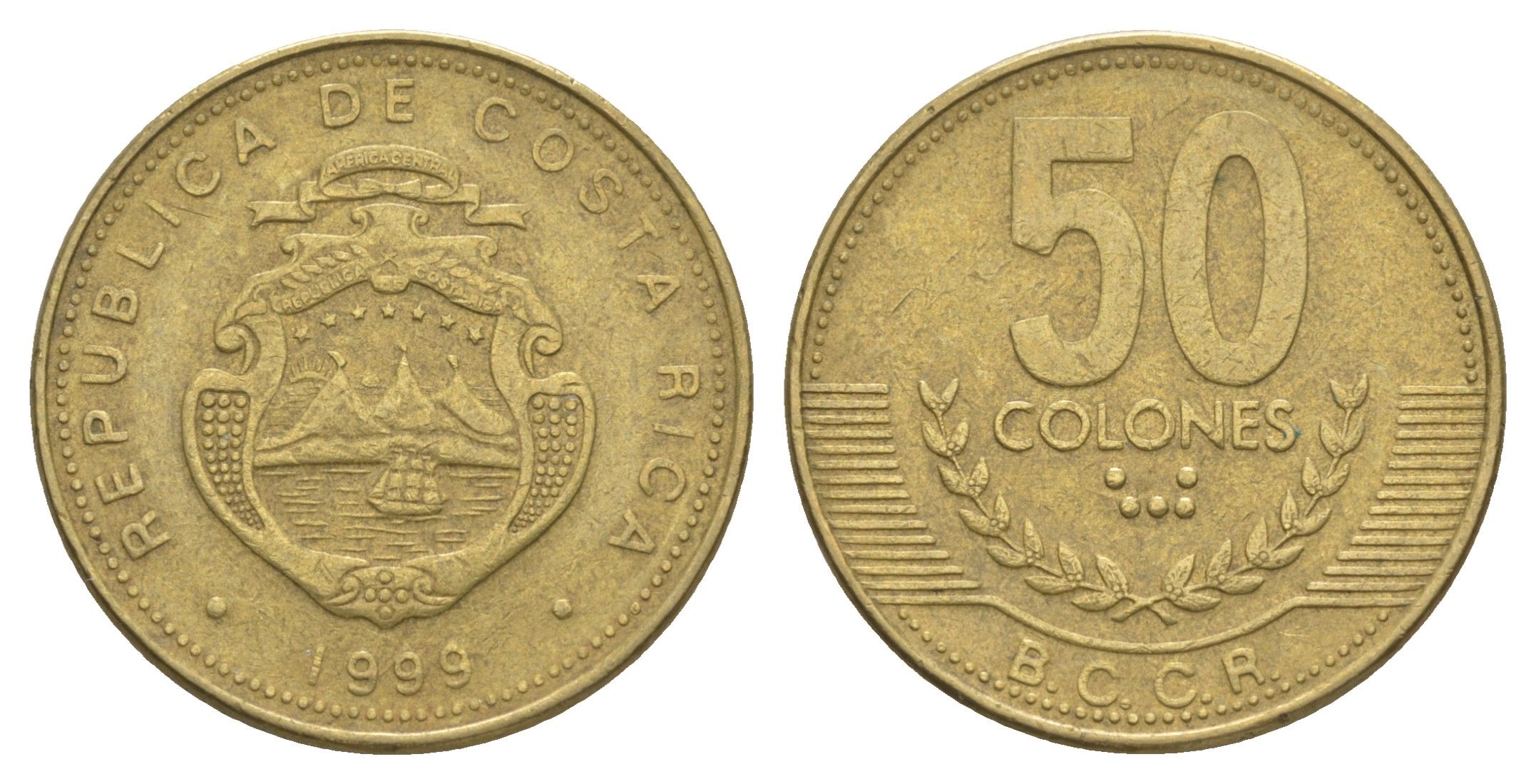 Коста-Рика 50 колонов 1999 KM 231.1 латунь 4635-937