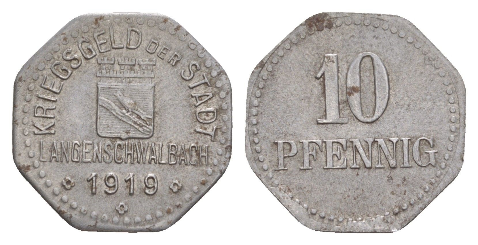 Лангеншвальбах 10 пфеннигов 1919 Funck 271.5, Men18 17960.5 железо 4643-1028