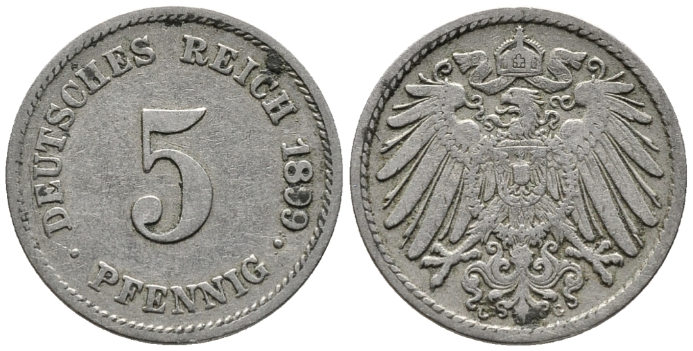 ГЕРМАНИЯ 5 ПФЕННИГОВ 1899 G KM 11, J. 12 медно-никель 39-738