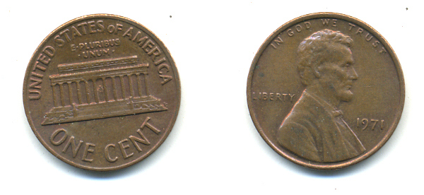 США 1 ЦЕНТ 1971 ЛИНКОЛЬН KM 201 медь цинк 179-319