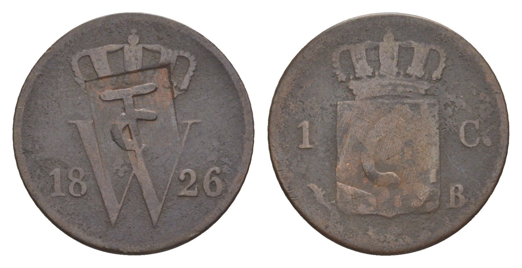 Нидерланды 1 цент 1826 B, Виллем I (1815-1840) KM 47 медь 4644-813