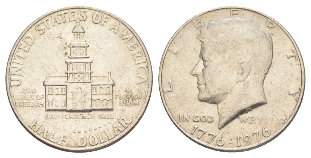 США 1/2 доллара (50 центов) 1976 200 лет независимости, Джон Кеннеди KM 205 медь плакированная медно-никелем aUNC 4545-226