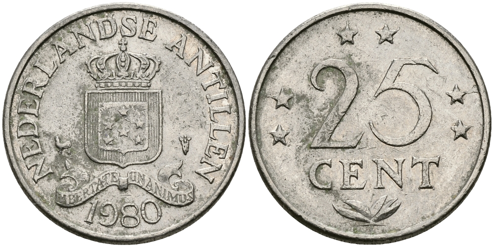 Нидерландские Антилы 25 центов 1980 Юлиана (1948-1980) KM 11 никель 84-1654