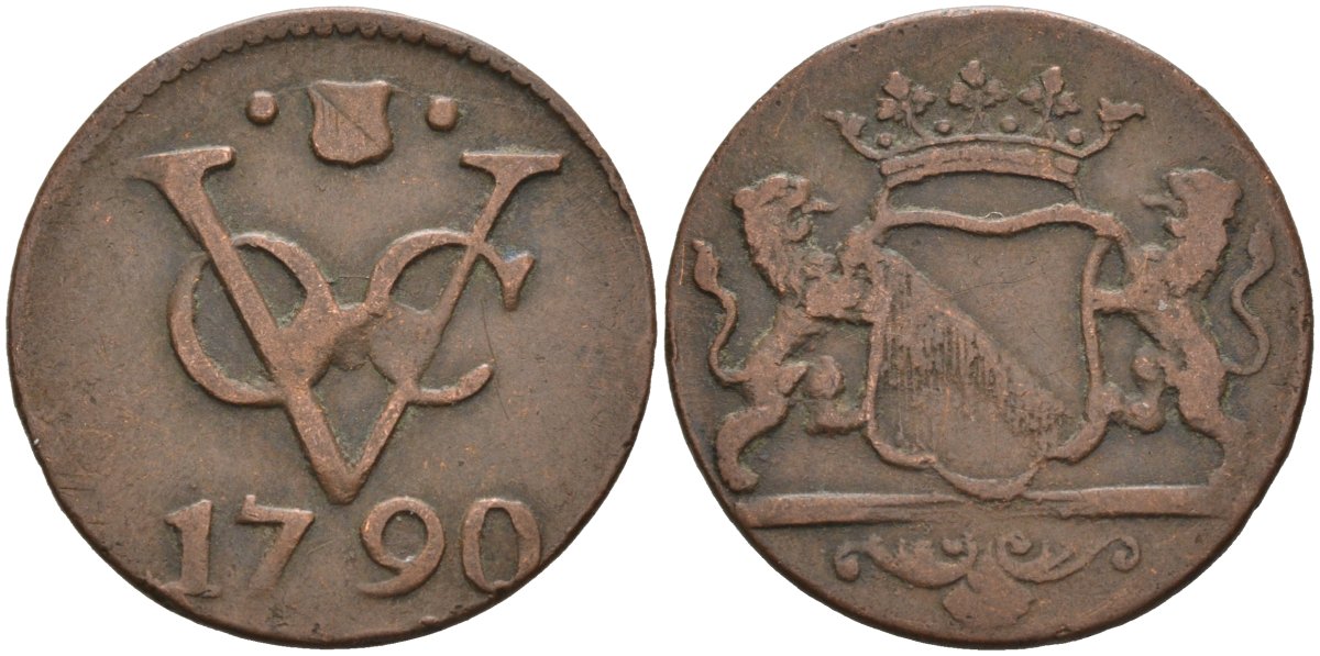 Нидерландская Восточная Индия, Утрехт (Утрехт) 1 дуит 1790 KM 111.1 медь 4577-316