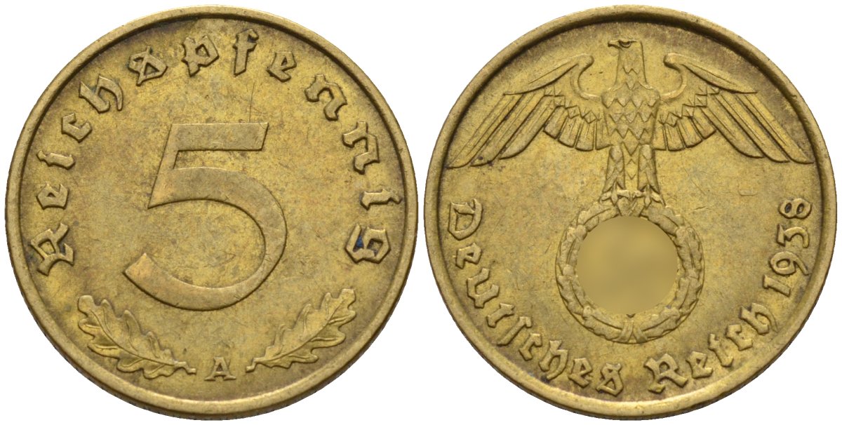 Германия 5 рейхспфеннигов 1938 A KM 91, J. 363 алюминиевая бронза 4151-824