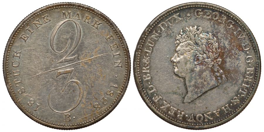 Ганновер 2/3 талера 1828 B, Георг IV (1820-1830) КМ 142 серебро 00-00-00