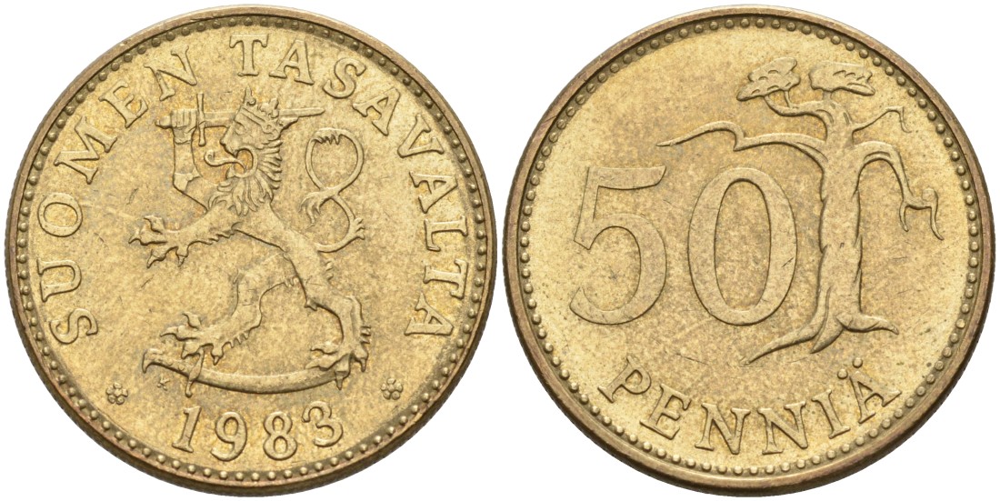 ФИНЛЯНДИЯ 50 ПЕННИ 1982 K KM 48 алюминиевая бронза 4563-441