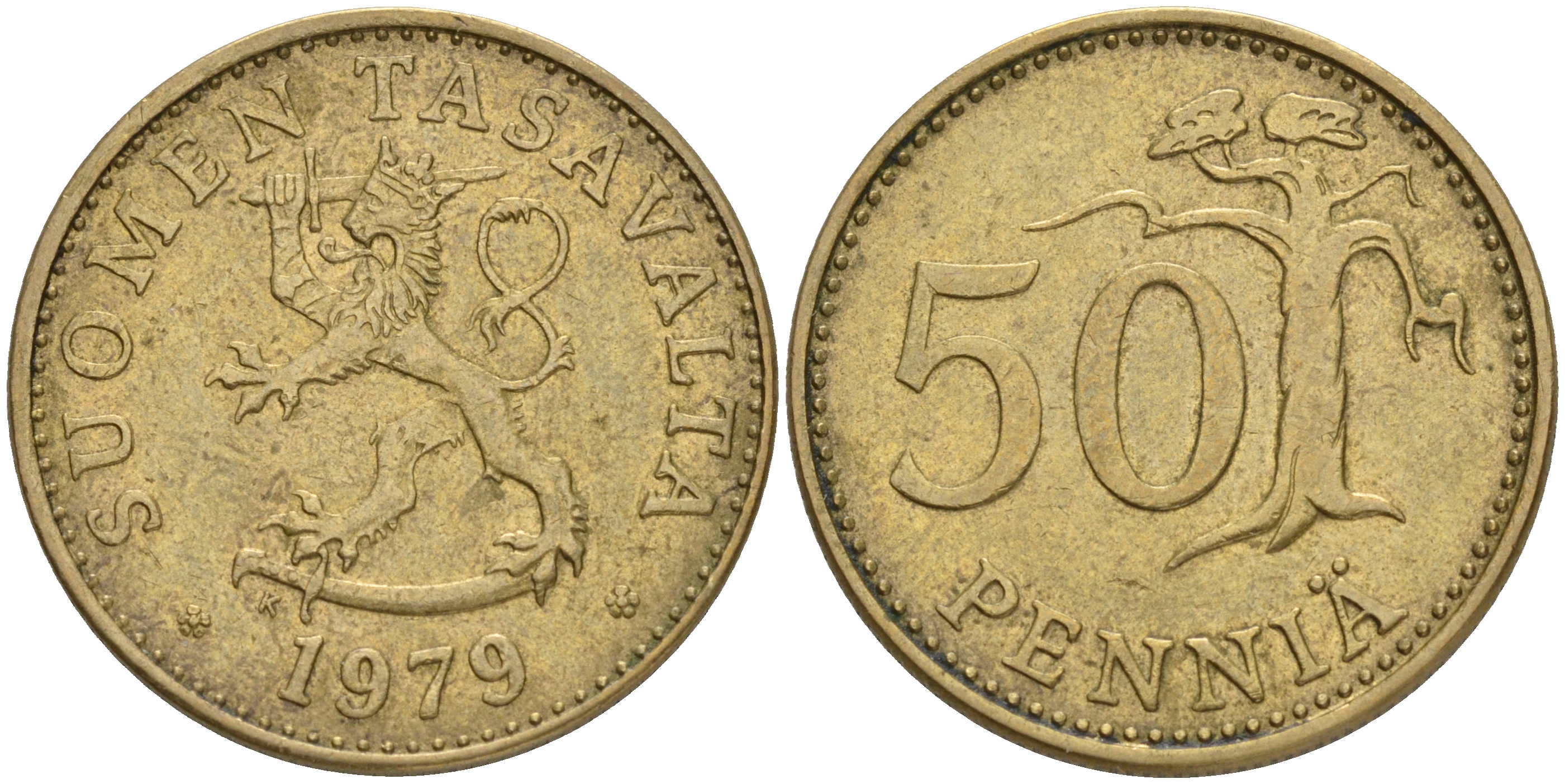 ФИНЛЯНДИЯ 50 ПЕННИ 1979 K KM 48 алюминиевая бронза 4556-215