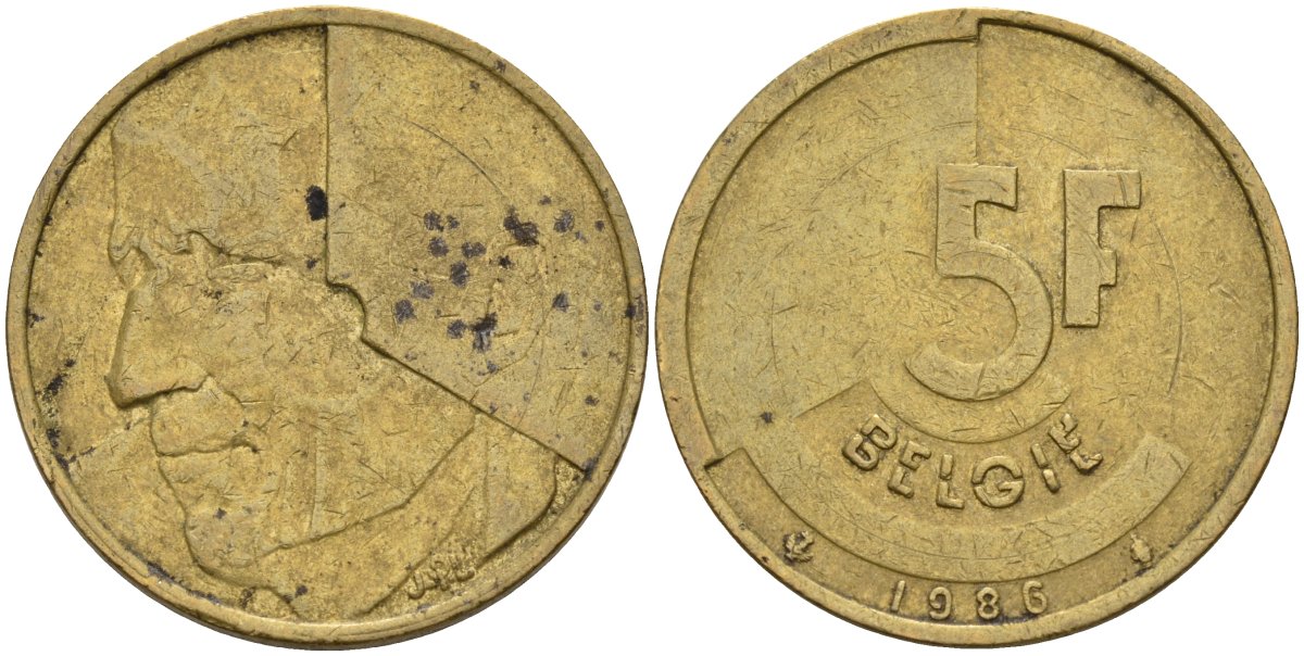 Бельгия 5 франков 1986 Belgie, Бодуэн I (1951-1993) KM 164 алюминиевая бронза 4143-1241