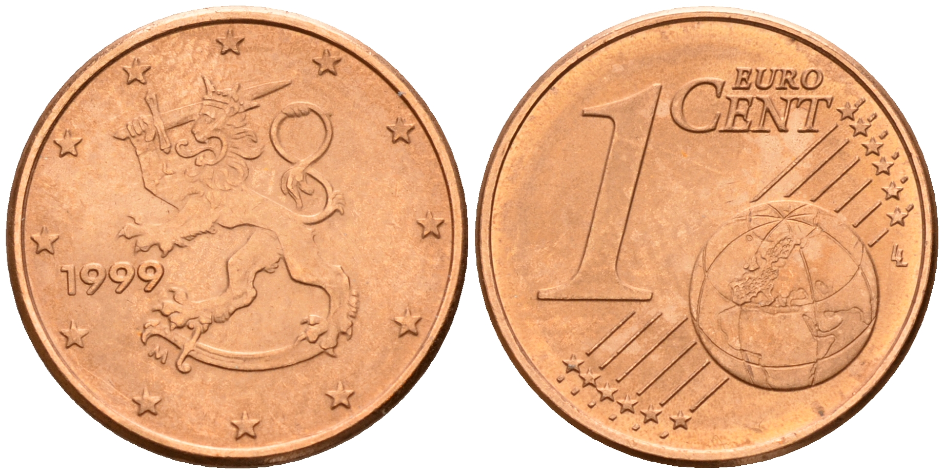 Финляндия 1 евроцент 1999  KM 98 сталь плакированная медью  UNC  4189-155