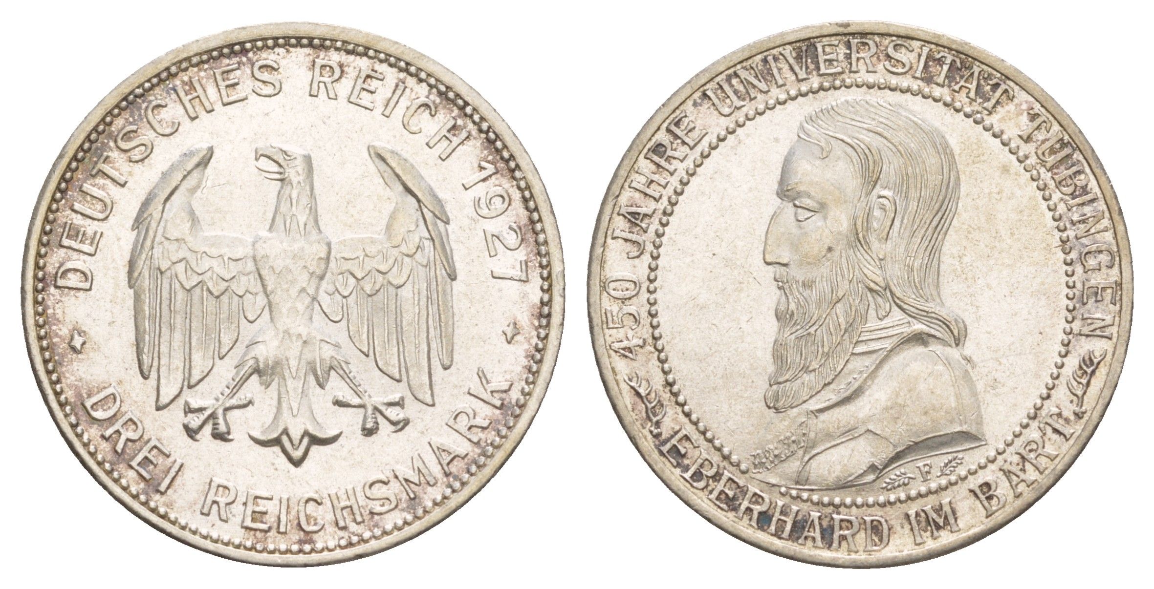 Германия 3 рейхсмарки 1927 450 лет Тюбингенскому университету KM 54 серебро UNC 00-902-11