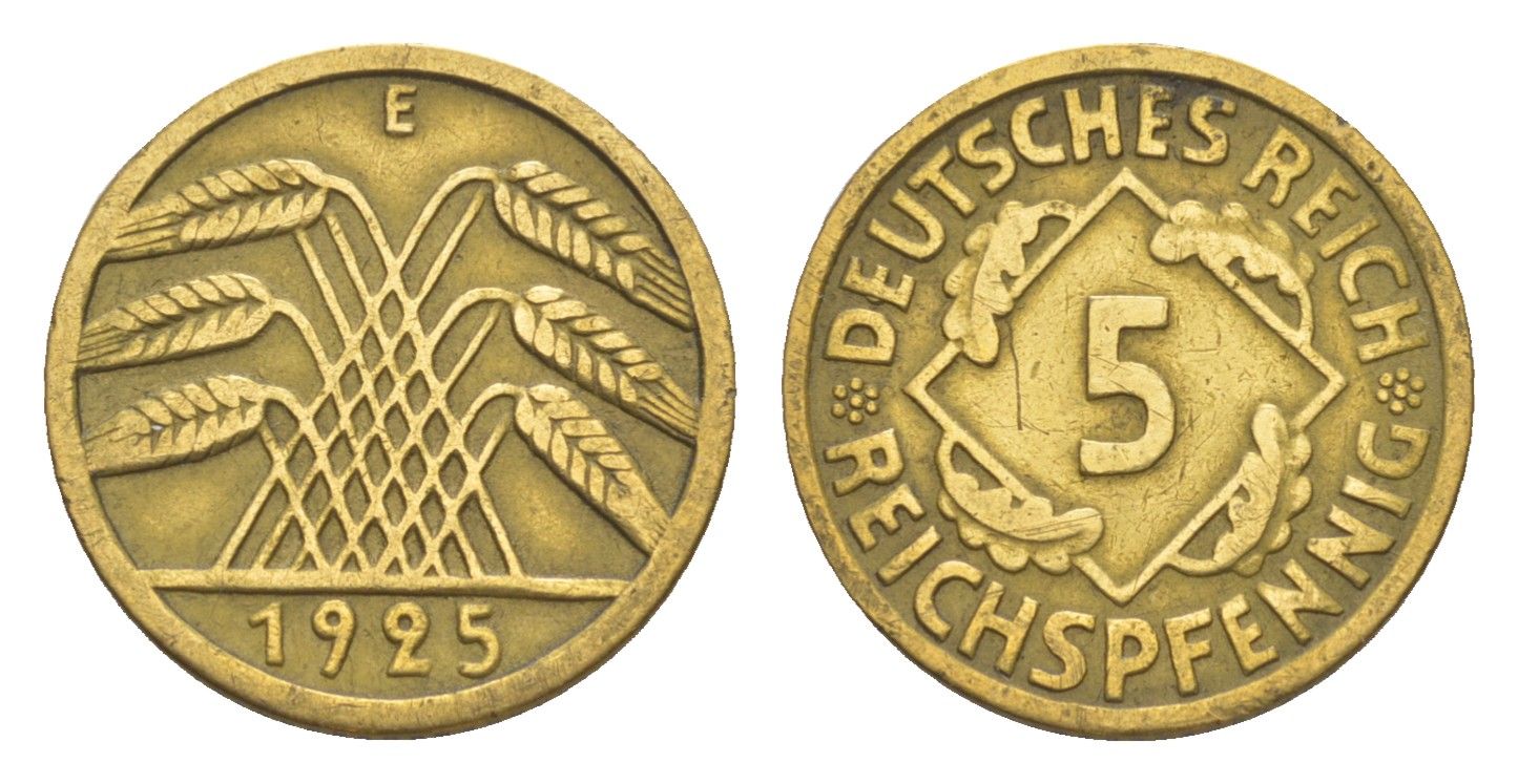 Германия 5 рейхспфеннигов 1925 E KM 39, J. 316 алюминиевая бронза 4164-826