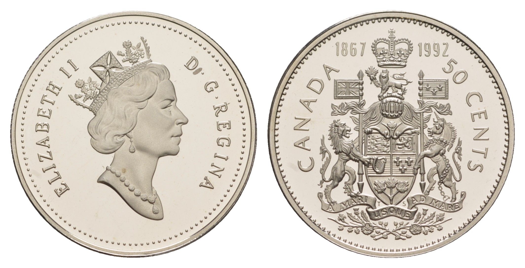 Канада 50 центов 1992 125 лет Конфедерации Канада KM 208 никель PROOF 11-095-14