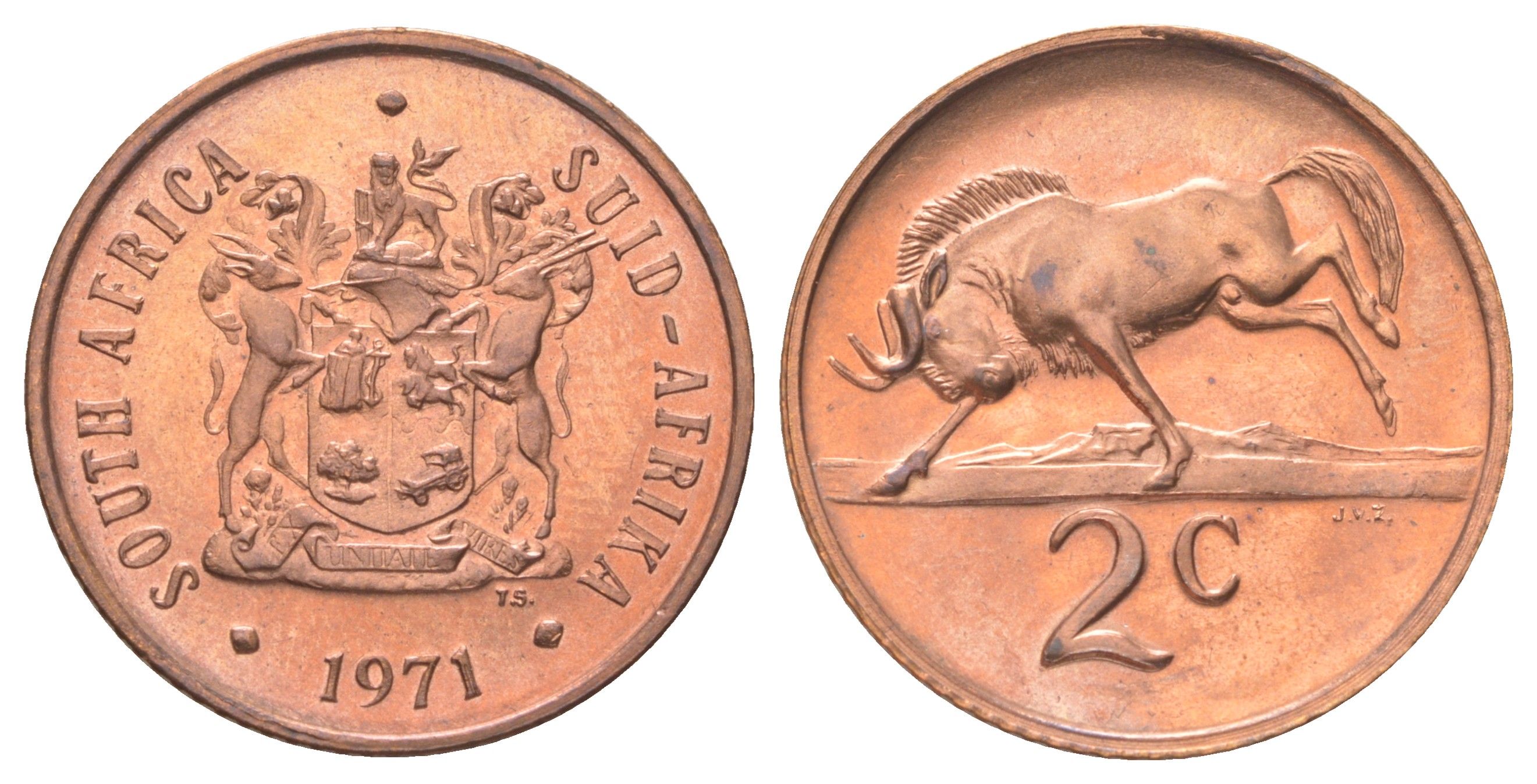 ЮАР 2 цента 1971 KM 83 бронза PROOF 4617-249