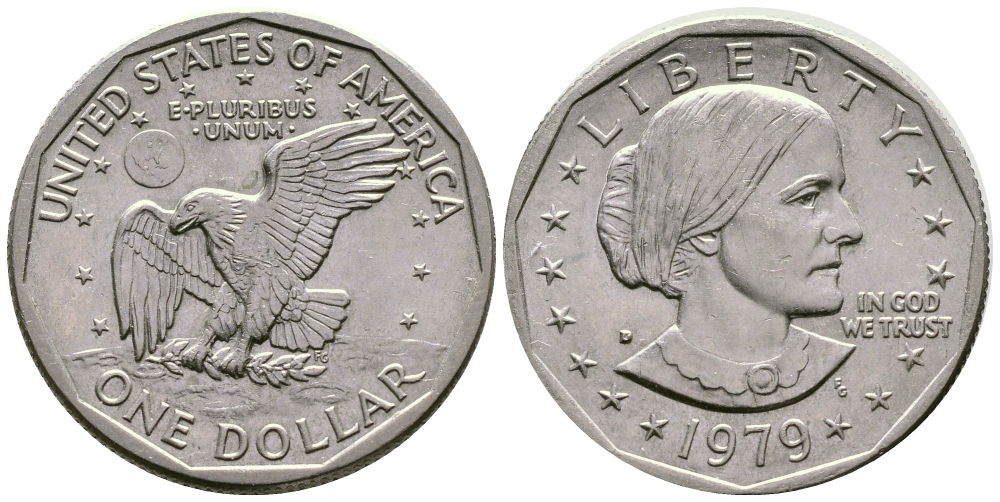 США 1 доллар 1979 D, Сьюзен Энтони KM 207 медь плакированная медно-никелем 4539-1124