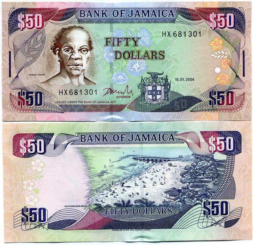 Ямайка 50 долларов 2004 15 января 2004, Самуэль Шарпе, писатель Pick 83 b бумага UNC (пресс) 447-89-1