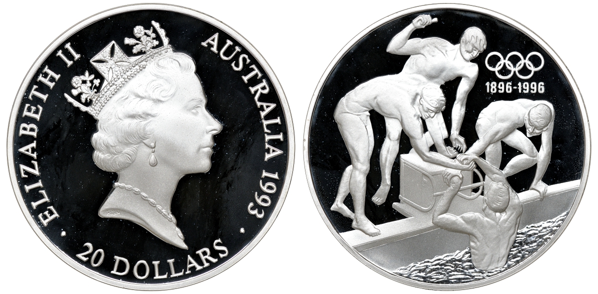 Австралия набор из 3 монет - 200 долларов и 2 по 20 долларов 1993 100 лет Олимпийскому движению KM 218, 219, 220 золото, серебро PROOF 4-3-4-16
