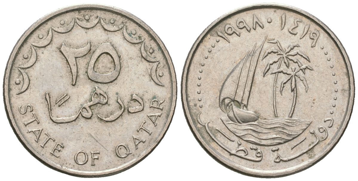 Катар 25 дирхамов 1998 Хамад ибн Халифа (1995-2013) KM 4 медно-никель 4589-1216