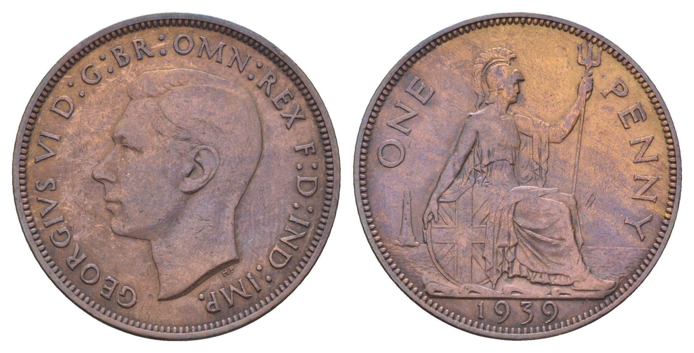 Великобритания 1 пенни 1939 Георг VI (1936-1952) KM 845, Spink 4114 бронза 4536-746