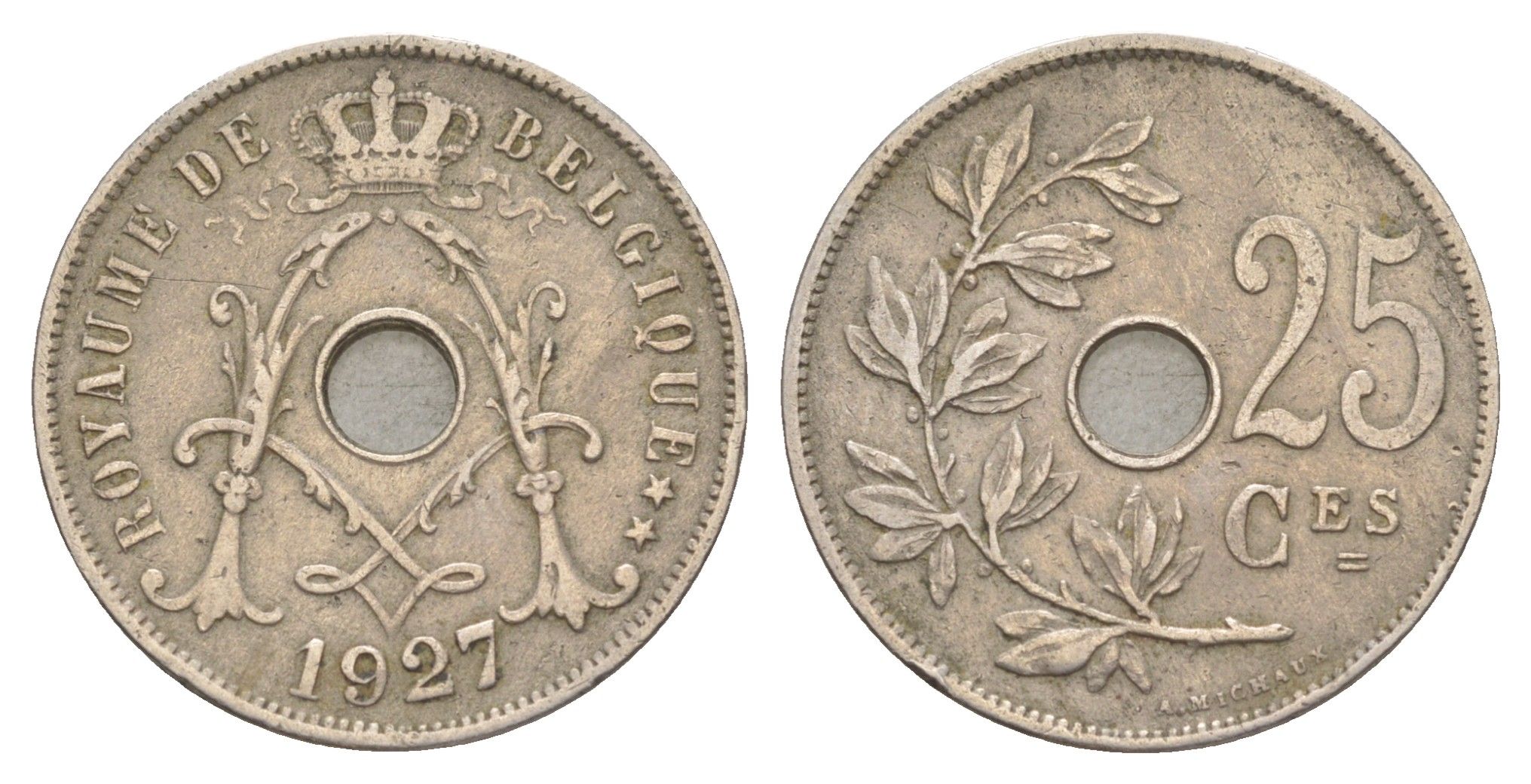 Бельгия 25 сантимов 1927 Belgique, Альберт I (1909-1934) KM 68 медно-никель 4150-927