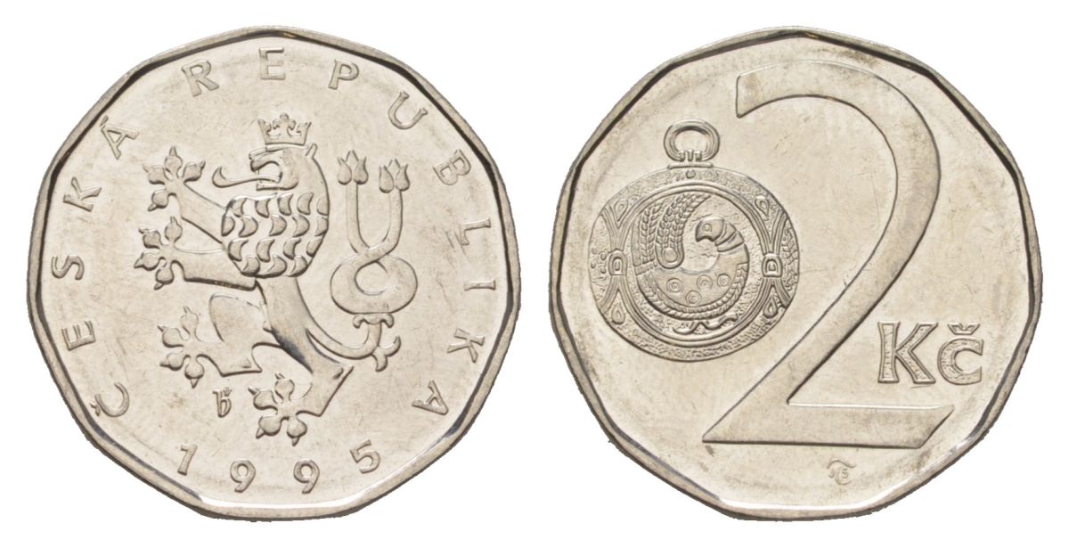 Чехия 2 кроны 1995 KM 9 сталь плакированная никелем 4623-511