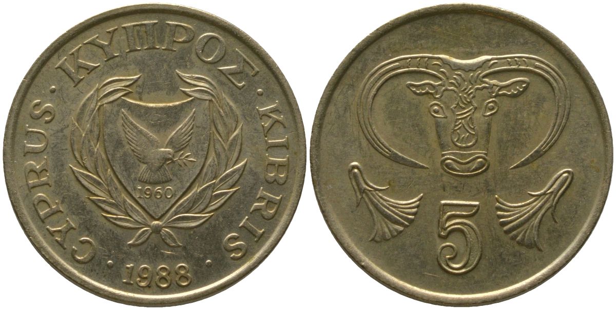 Кипр 5 центов 1988 KM 55.2 никель латунь 4158-546