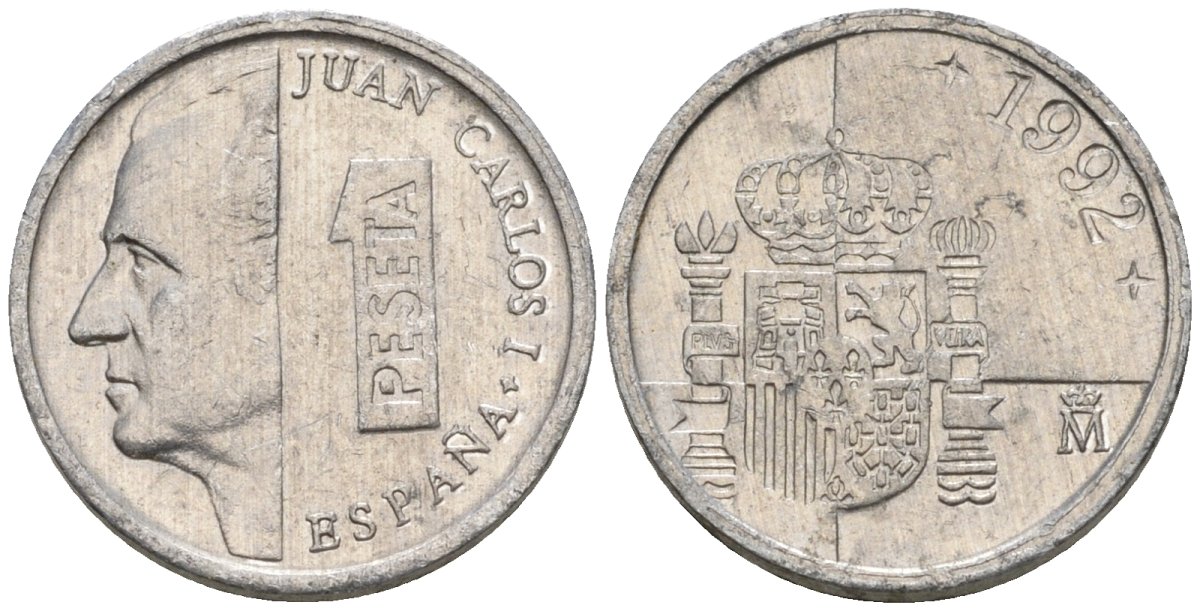 Испания 1 песета 1992 M, Хуан Карлос I (1975-2014) KM 832 алюминий 4602-1153