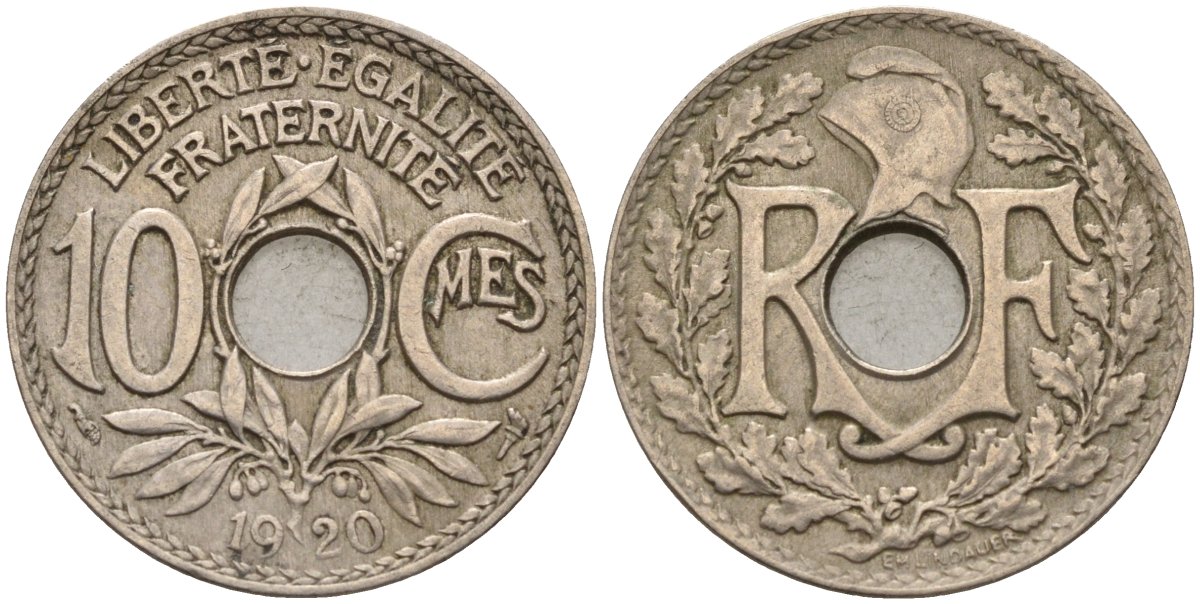 Франция 10 сантимов 1920 KM 866a, Le Franc 138.3 медно-никель 4143-856
