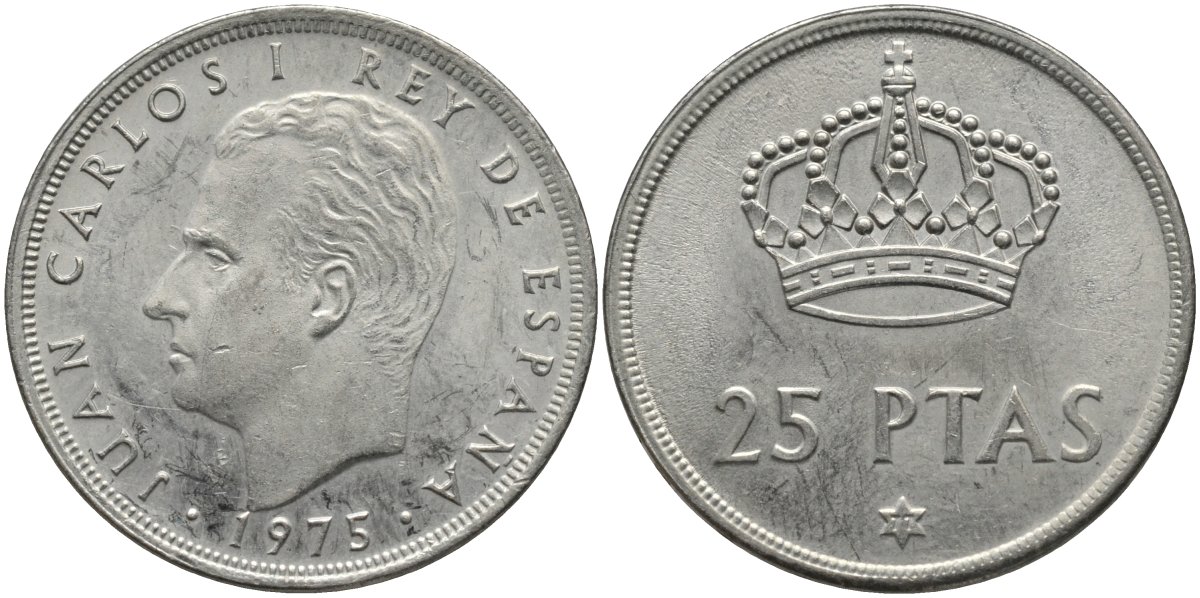 Испания 25 песет 1975 (77) Хуан Карлос I (1975-2001) KM 808 медно-никель UNC 4171-721