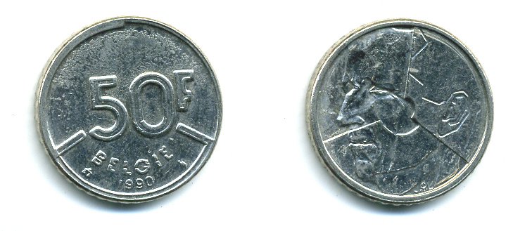 БЕЛЬГИЯ 50 ФРАНКОВ 1990 BELGIE, БОДУЭН I (1951-1993) KM 169 никель 25-1715