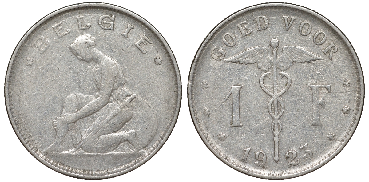 Бельгия 1 франк 1923 Belgie, Альберт I (1909-1934) KM 90 никель 51-1021