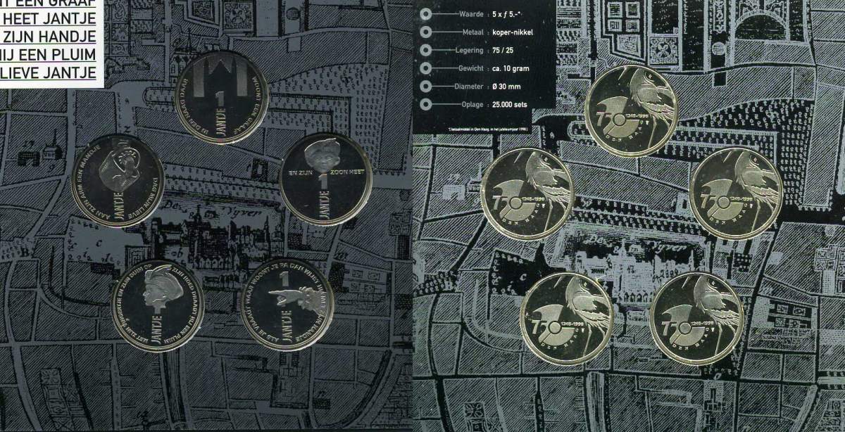 Нидерланды набор из 5 жетонов 1998 750 лет Гааге медно-никель PROOF 1-4-2-33