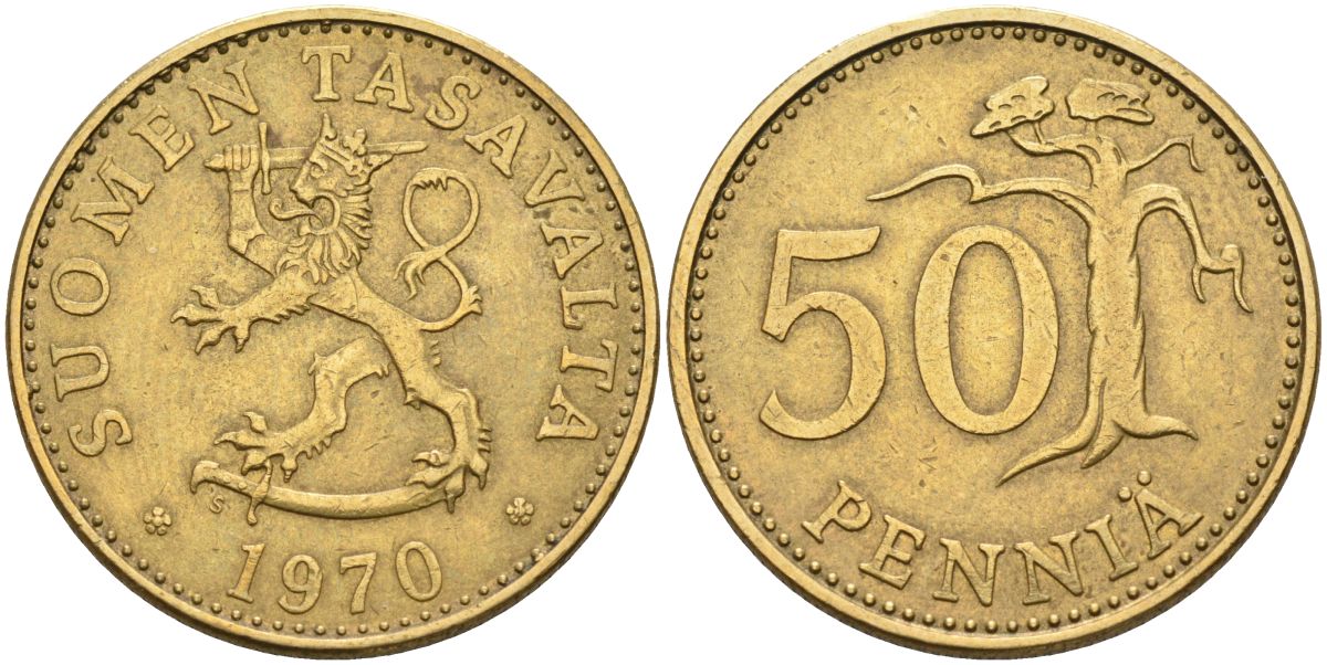 Финляндия 50 пенни 1970 S KM 48 алюминиевая бронза 4593-921