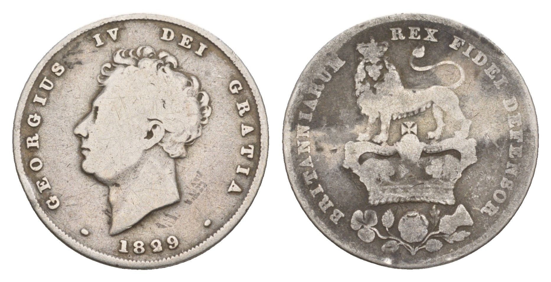Великобритания 1 шиллинг 1829 Георг IV (1820-1830) KM 694, Spink 3812 серебро    3711-741