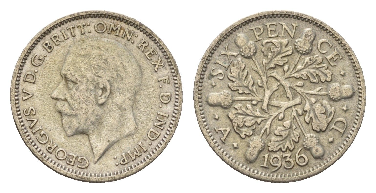 Великобритания 6 пенсов 1936 Георг V (1910-1936) KM 832, Spink 4040 серебро 4644-962