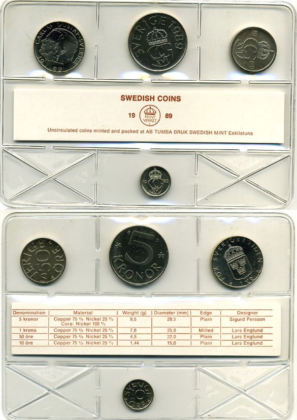 Швеция набор из 4 монет 1989 Карл XVI Густав (1973- ) официальный набор монетного двора UNC 2-4-1-21