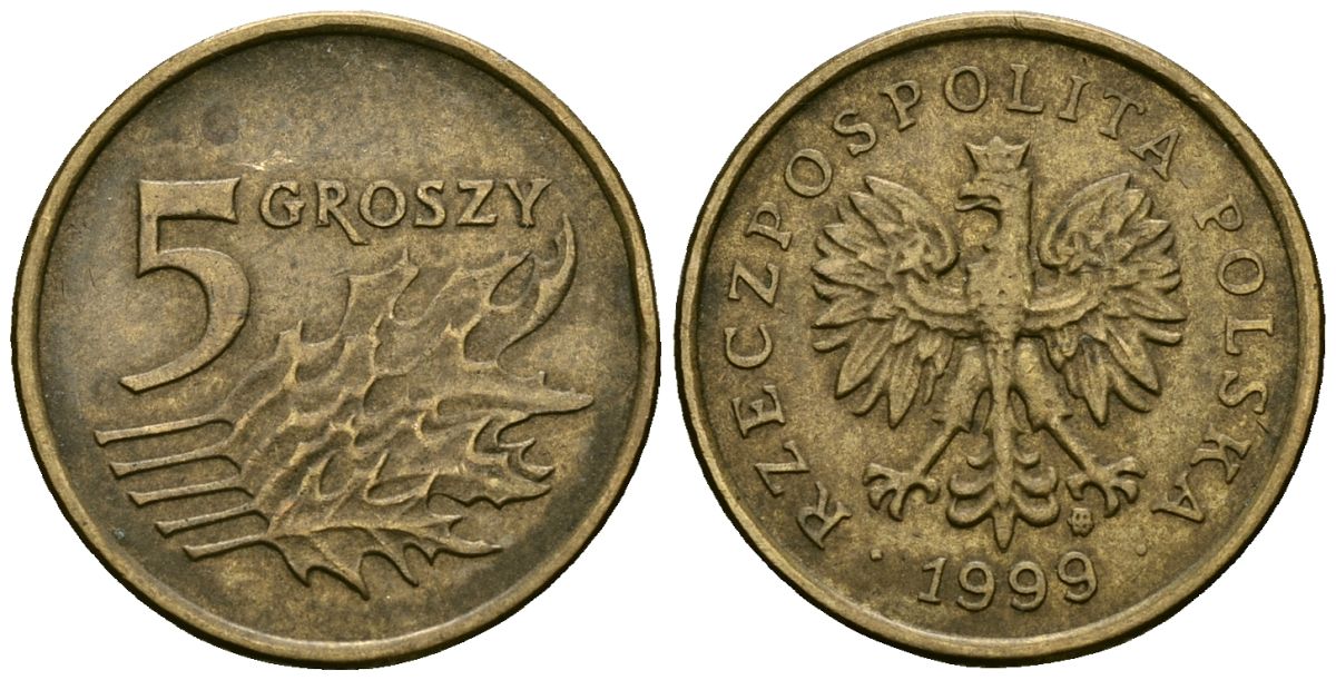 Польша 5 грошей 1999 MW KM 278, Parchimowicz 703f латунь 4136-812