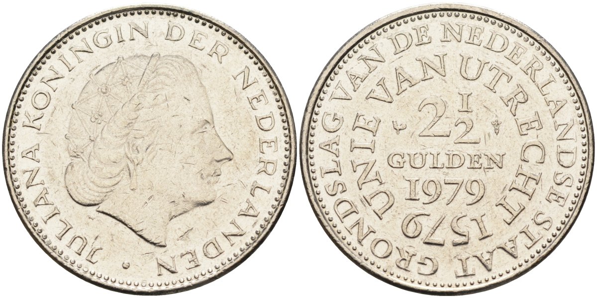 Нидерланды 2 1/2 гульдена 1979 400 лет Утрехтскому союзу, Юлиана (1949-1980) KM 197 никель 4590-732