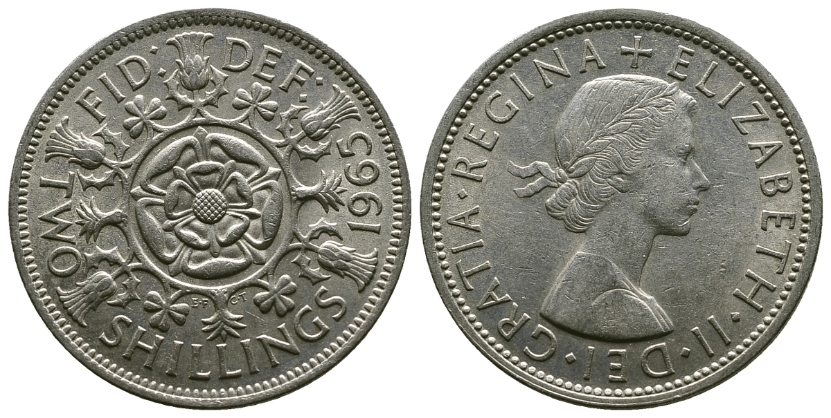 Великобритания 2 шиллинга (флорин) 1965 Елизавета II (1952-2022) KM 906, Spink 4146 медно-никель 4382-541