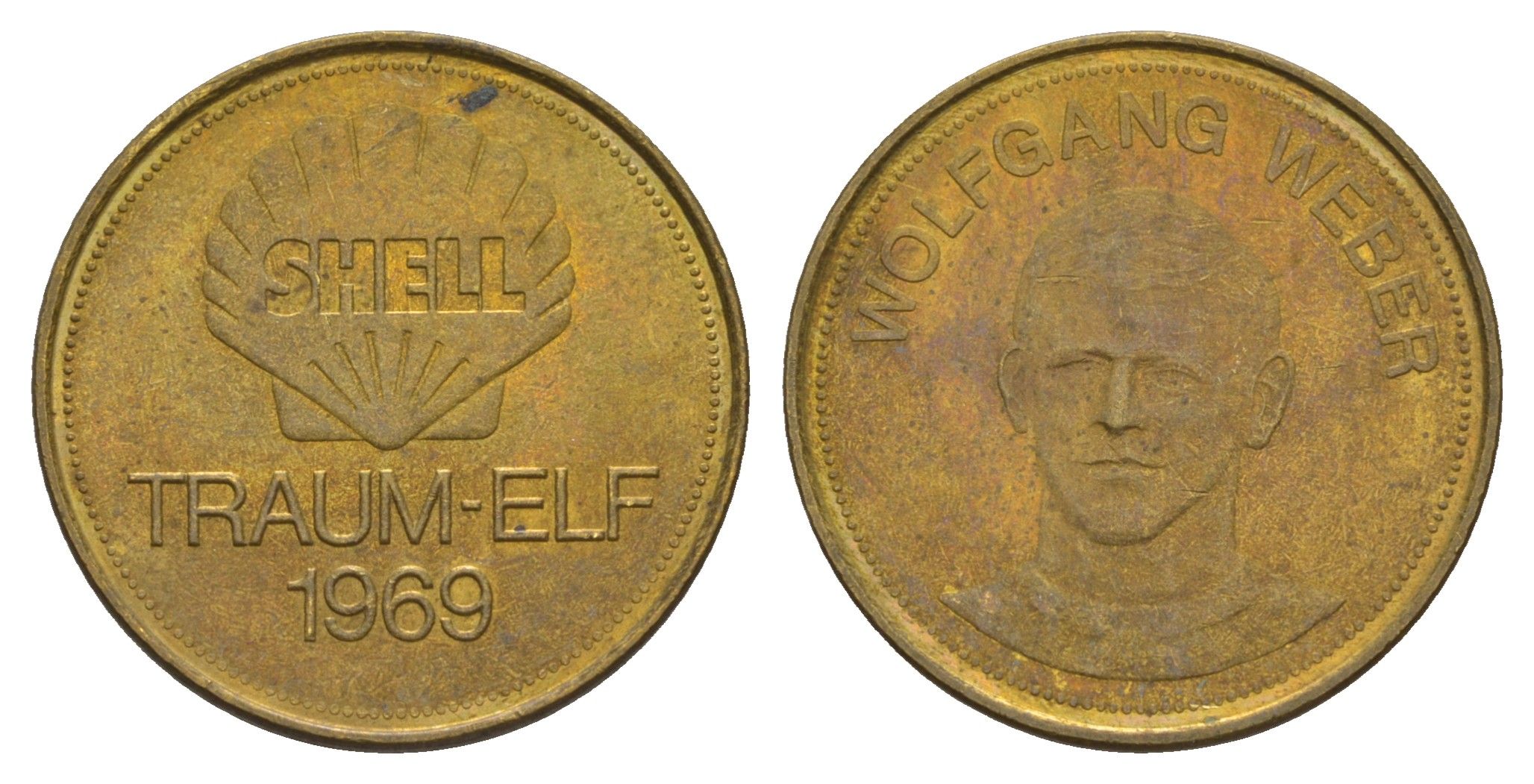 Германия жетон Shell - Dream Team Германии - Вольфганг Вебер 1969 диаметр 26 мм, вес 5 гр сталь плакированная латунью aUNC 4656-334