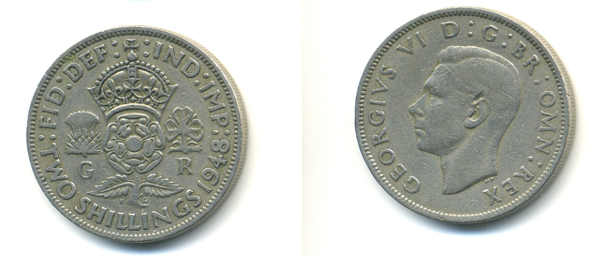 Великобритания 2 шиллинга (флорин) 1948 Георг VI (1936-1952) KM 865, Spink 4102 медно-никель 83-1034