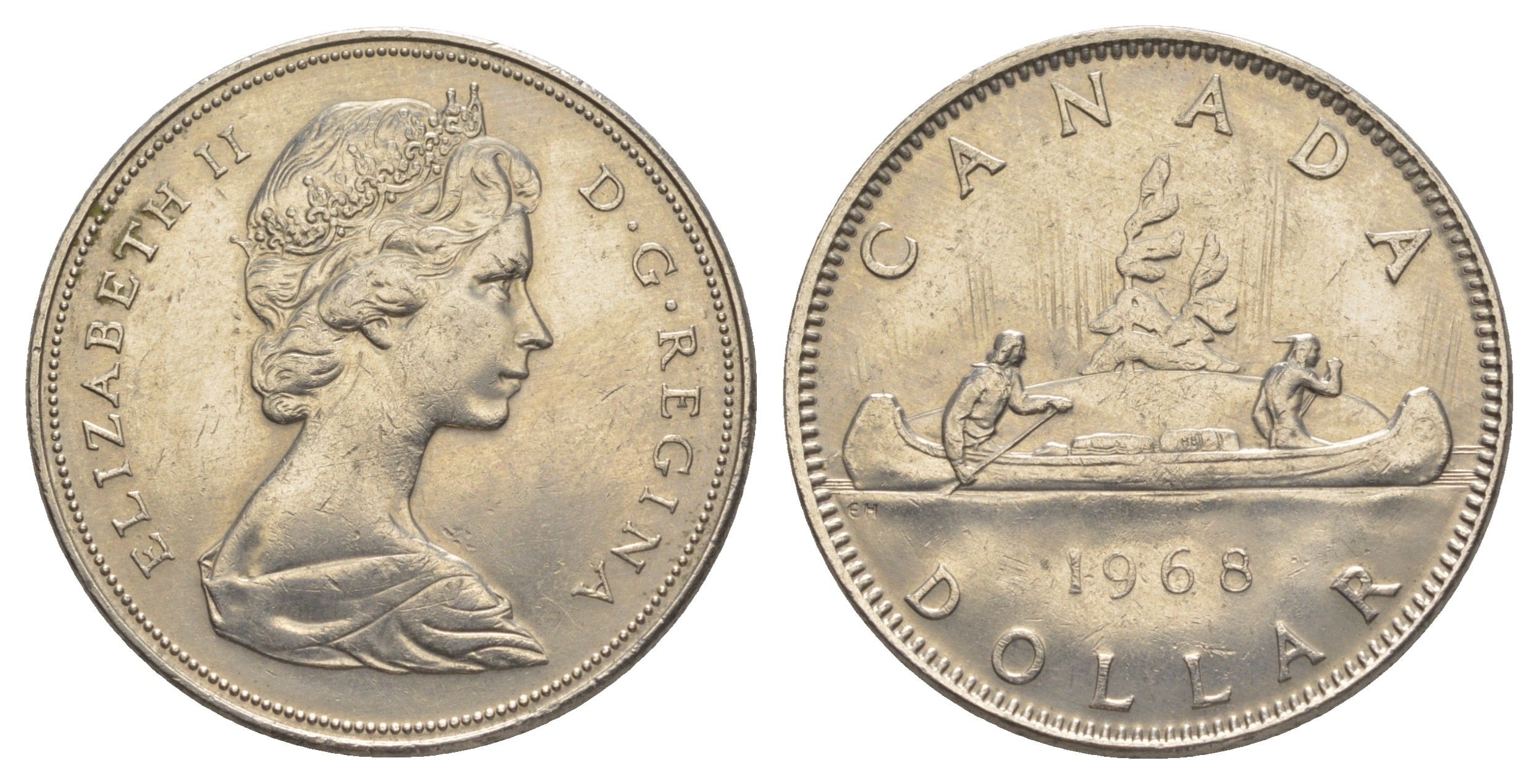 Канада 1 доллар 1968 Елизавета II (1952-2022), каноэ KM 76.1 никель 4634-344