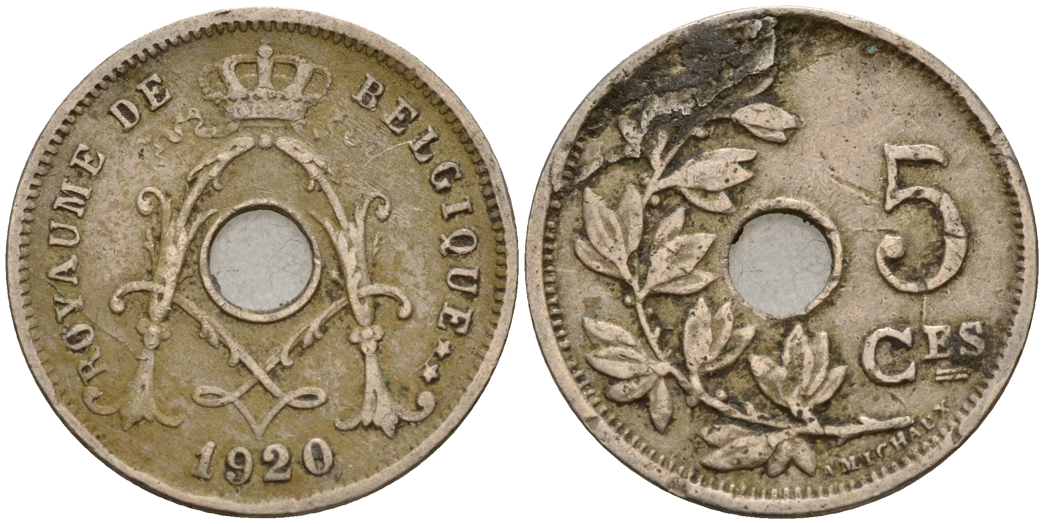 Бельгия 5 сантимов 1920 Belges KM 66 медно-никель    4598-911