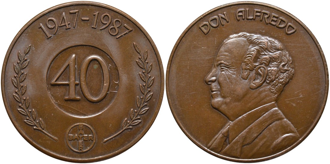 Германия медаль 1987 40 ЛЕТ (1947-1987), DOL ALFREDO, диаметр 40 мм. бронза 4552-114