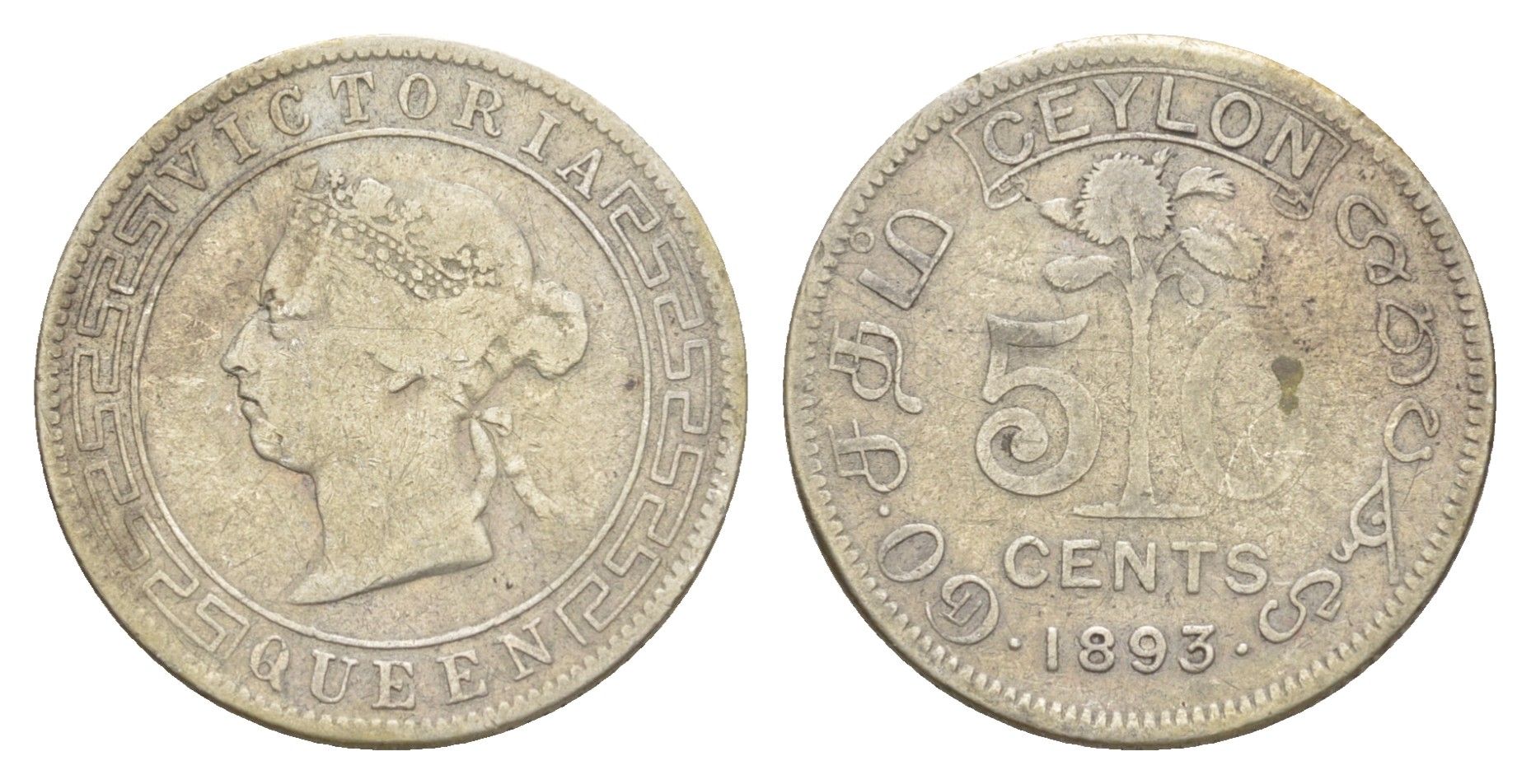 Цейлон 50 центов 1893 Виктория (1837-1901) KM 96 серебро 1516-1221