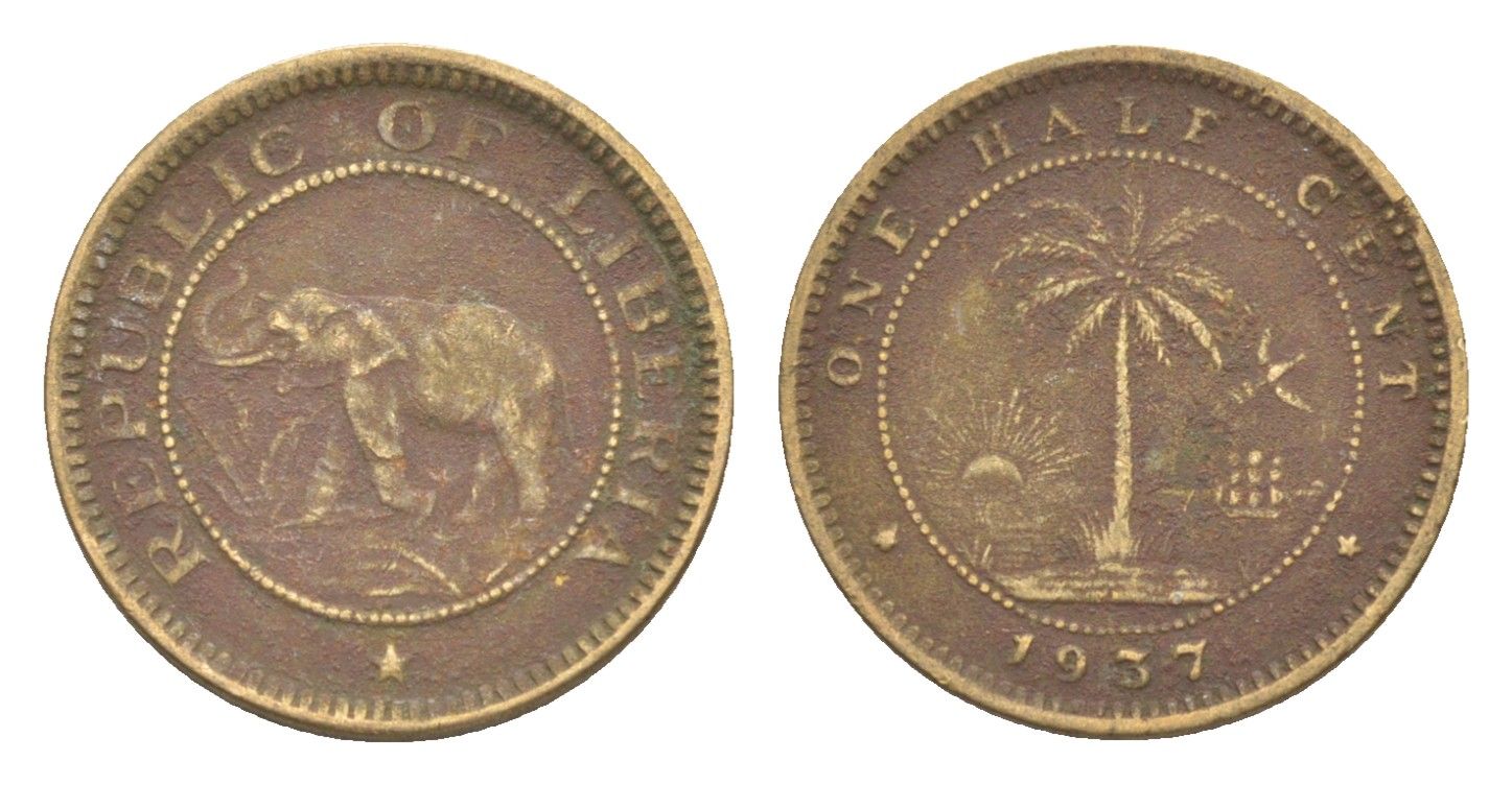 Либерия 1/2 цента 1937 KM 10 латунь 4614-847