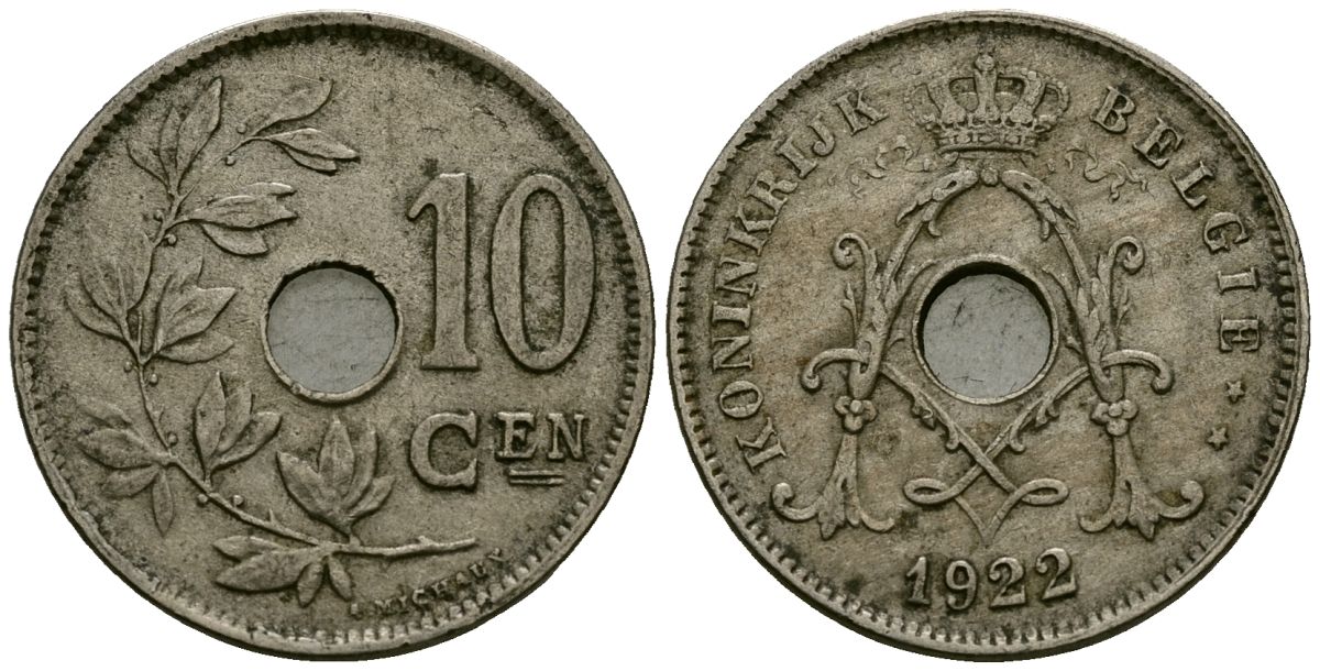 Бельгия 10 сантимов 1922 Belgie KM 86 медно-никель 4172-635