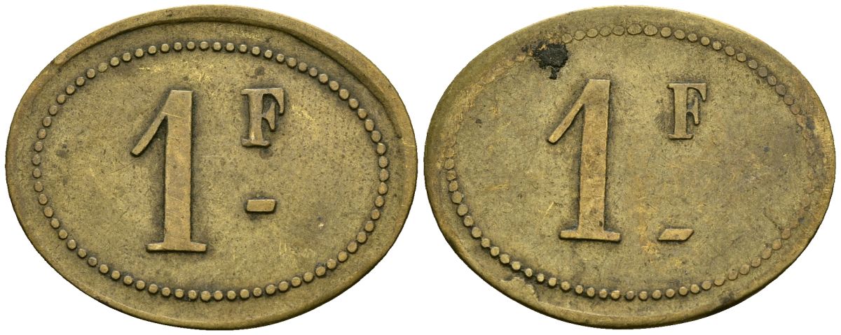 Франция 1 франк XIX-XX век ресторанный жетон латунь 4166-653