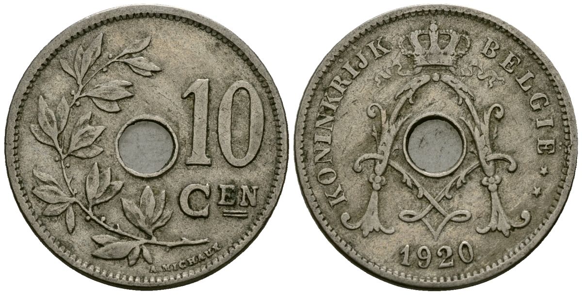 Бельгия 10 сантимов 1920 Belgie KM 86 медно-никель 4172-1242